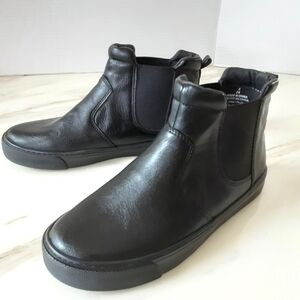 OLD NAVY Black Faux Leather Water Repellent Pull on Rain Boots Sz 5